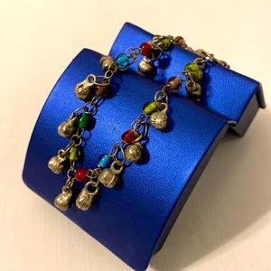 Multi Color Beads, Dangling Silver Chimes Bracelet or Anklet